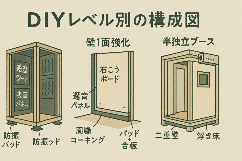 DIYレベル別の防音室の構成図