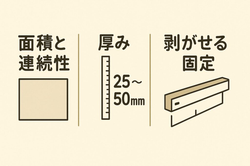 面積と連続性・厚み・剥がせる固定